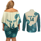 Custom Australia Boomers Couples Matching Off Shoulder Short Dress and Long Sleeve Button Shirt Aboriginal With Marble Pattern - Cyan