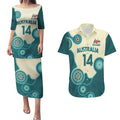 Custom Australia Boomers Couples Matching Puletasi and Hawaiian Shirt Aboriginal With Marble Pattern - Cyan