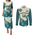 Custom Australia Boomers Couples Matching Puletasi and Long Sleeve Button Shirt Aboriginal With Marble Pattern - Cyan