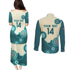 Custom Australia Boomers Couples Matching Puletasi and Long Sleeve Button Shirt Aboriginal With Marble Pattern - Cyan