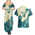 Custom Australia Boomers Couples Matching Summer Maxi Dress and Hawaiian Shirt Aboriginal With Marble Pattern - Cyan