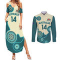 Custom Australia Boomers Couples Matching Summer Maxi Dress and Long Sleeve Button Shirt Aboriginal With Marble Pattern - Cyan