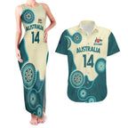 Custom Australia Boomers Couples Matching Tank Maxi Dress and Hawaiian Shirt Aboriginal With Marble Pattern - Cyan