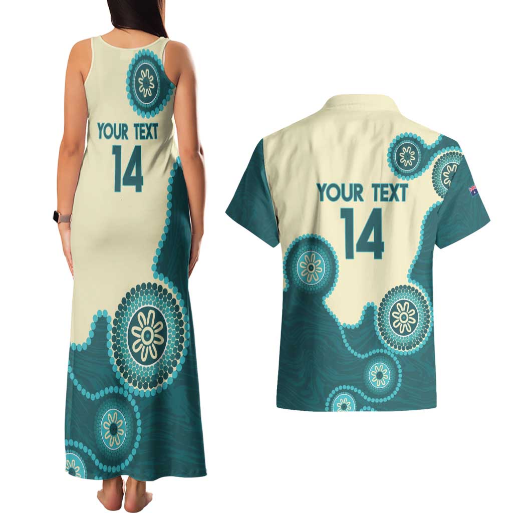 Custom Australia Boomers Couples Matching Tank Maxi Dress and Hawaiian Shirt Aboriginal With Marble Pattern - Cyan