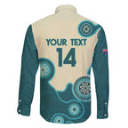 Custom Australia Boomers Family Matching Long Sleeve Bodycon Dress and Hawaiian Shirt Aboriginal With Marble Pattern - Cyan