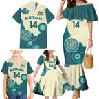 Custom Australia Boomers Family Matching Mermaid Dress and Hawaiian Shirt Aboriginal With Marble Pattern - Cyan