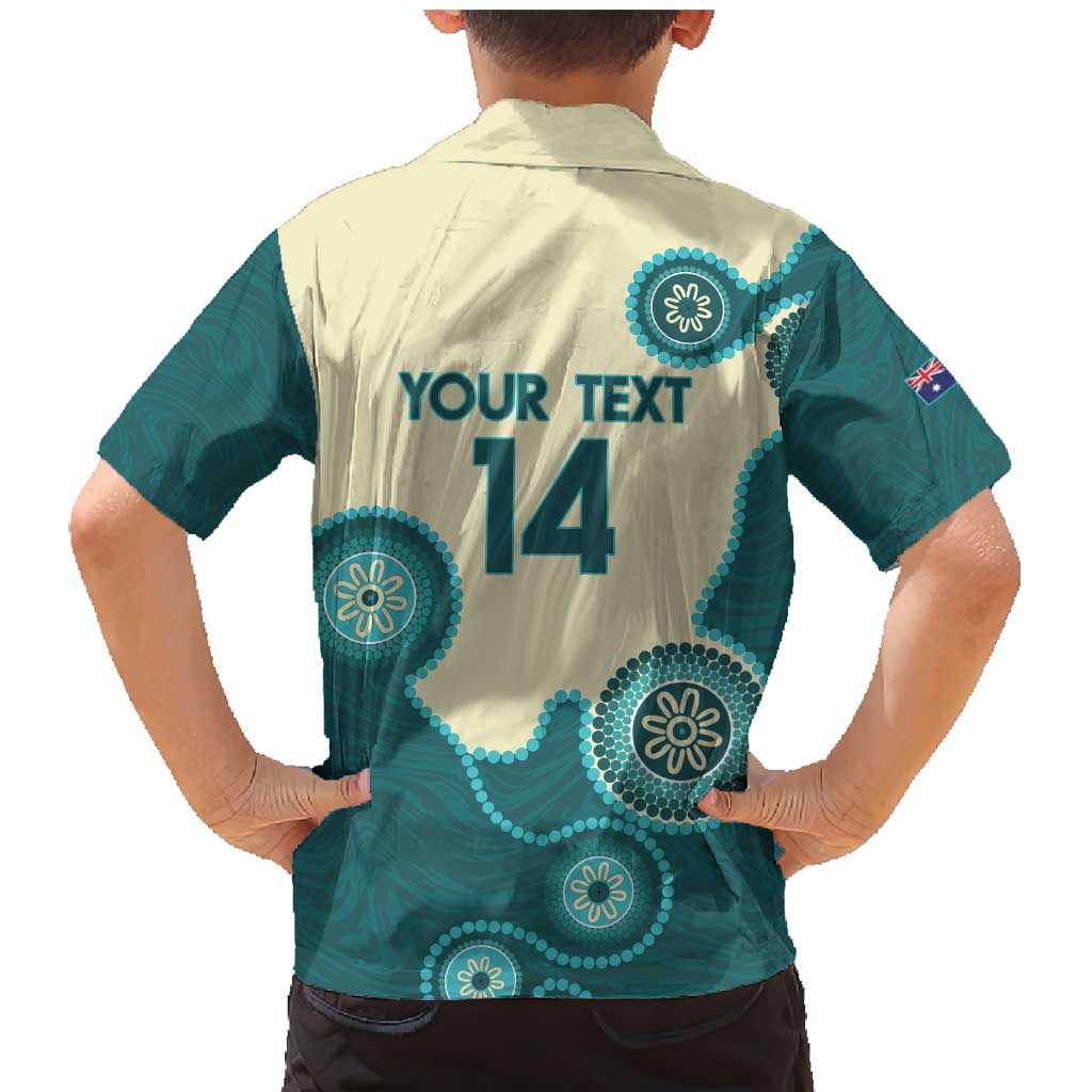 Custom Australia Boomers Family Matching Mermaid Dress and Hawaiian Shirt Aboriginal With Marble Pattern - Cyan