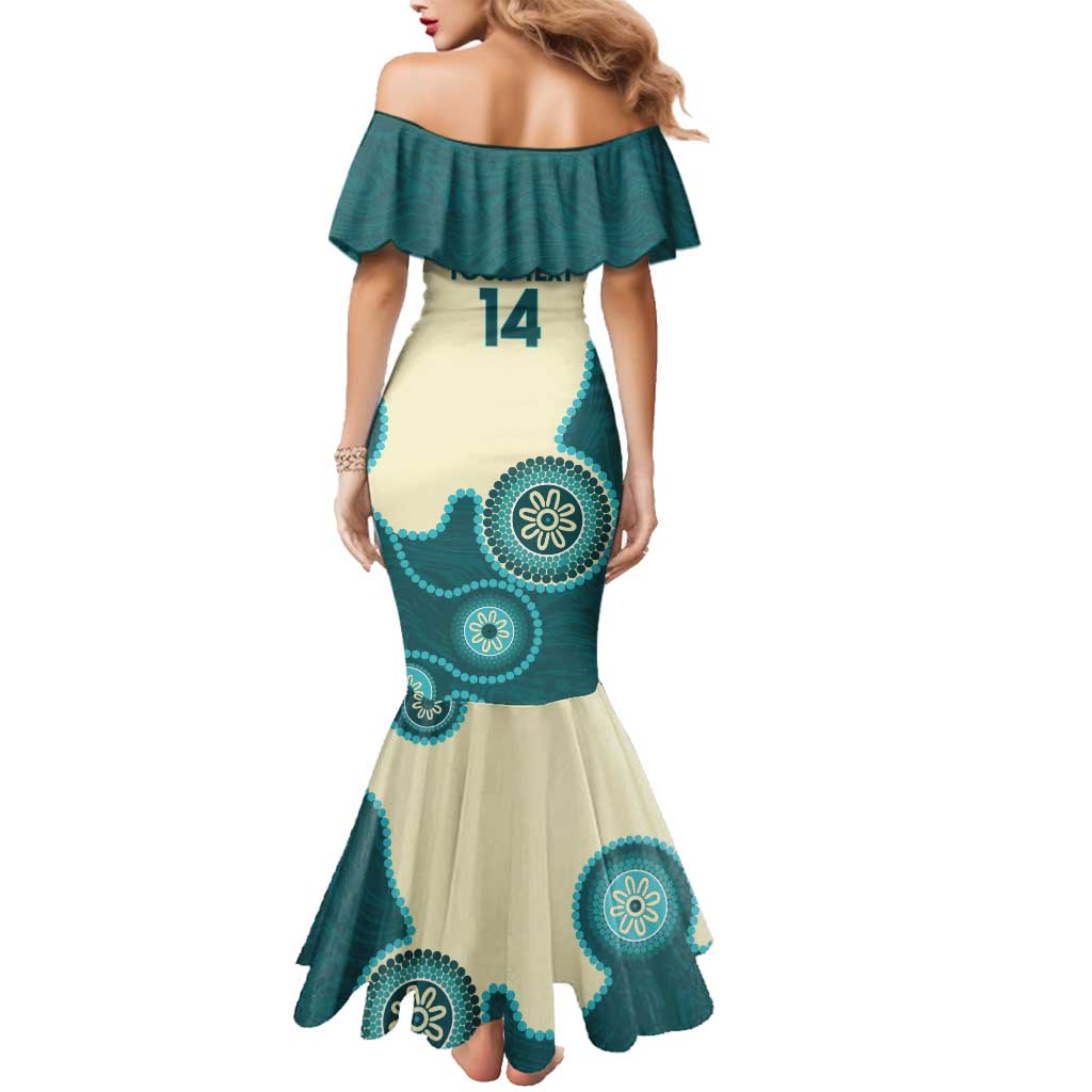 Custom Australia Boomers Family Matching Mermaid Dress and Hawaiian Shirt Aboriginal With Marble Pattern - Cyan