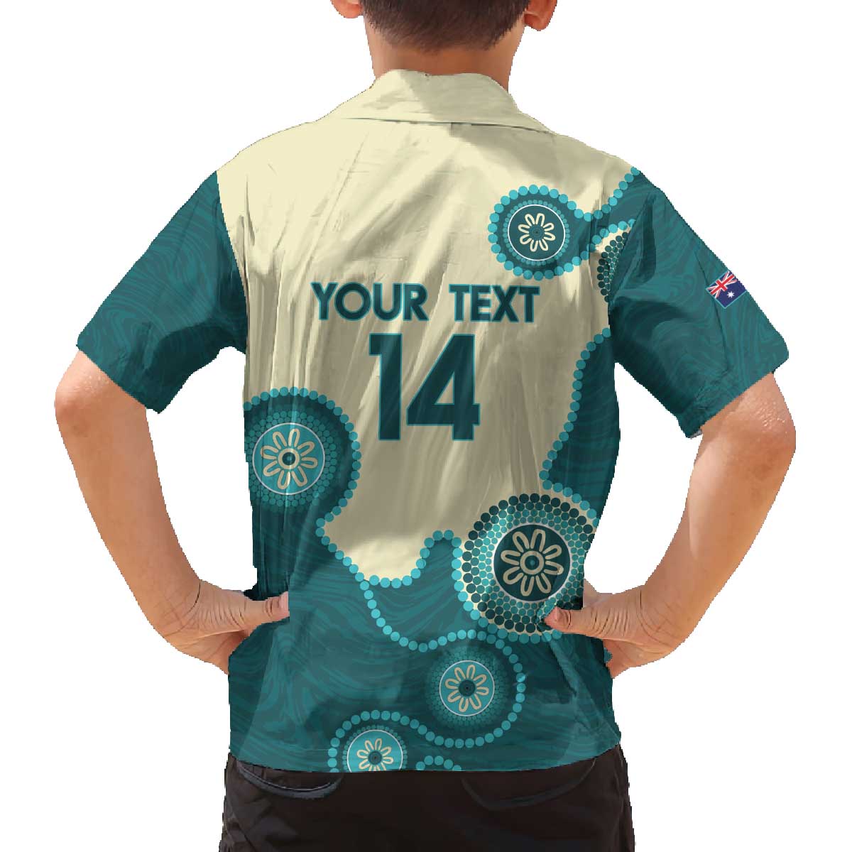 Custom Australia Boomers Family Matching Off The Shoulder Long Sleeve Dress and Hawaiian Shirt Aboriginal With Marble Pattern - Cyan
