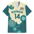 Custom Australia Boomers Family Matching Off The Shoulder Long Sleeve Dress and Hawaiian Shirt Aboriginal With Marble Pattern - Cyan