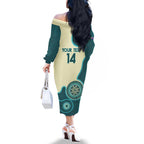 Custom Australia Boomers Family Matching Off The Shoulder Long Sleeve Dress and Hawaiian Shirt Aboriginal With Marble Pattern - Cyan