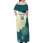 Custom Australia Boomers Family Matching Off Shoulder Maxi Dress and Hawaiian Shirt Aboriginal With Marble Pattern - Cyan