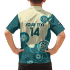 Custom Australia Boomers Family Matching Off Shoulder Short Dress and Hawaiian Shirt Aboriginal With Marble Pattern - Cyan
