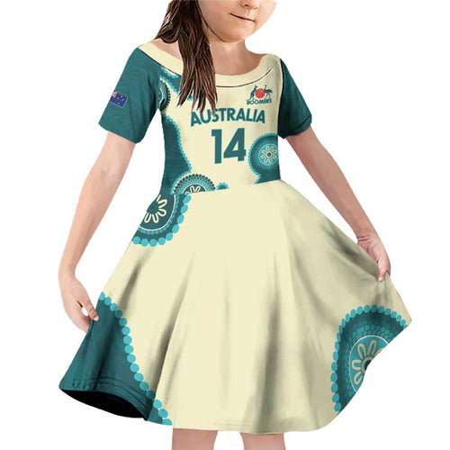 Custom Australia Boomers Family Matching Off Shoulder Short Dress and Hawaiian Shirt Aboriginal With Marble Pattern - Cyan