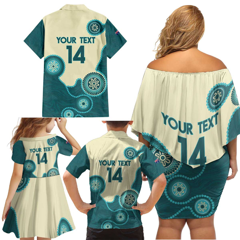 Custom Australia Boomers Family Matching Off Shoulder Short Dress and Hawaiian Shirt Aboriginal With Marble Pattern - Cyan