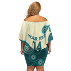 Custom Australia Boomers Family Matching Off Shoulder Short Dress and Hawaiian Shirt Aboriginal With Marble Pattern - Cyan