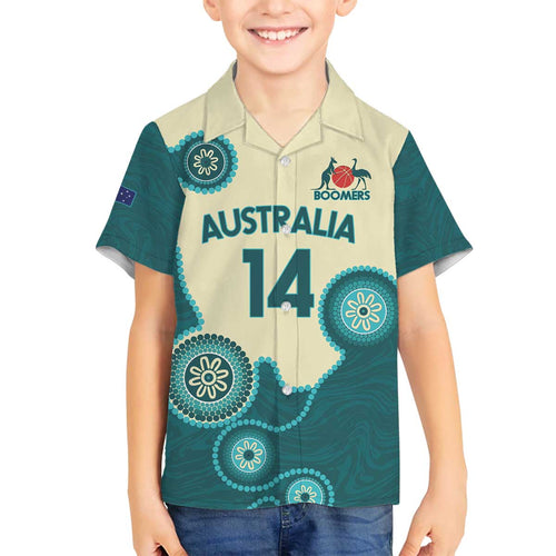 Custom Australia Boomers Family Matching Off Shoulder Short Dress and Hawaiian Shirt Aboriginal With Marble Pattern - Cyan