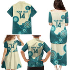 Custom Australia Boomers Family Matching Puletasi and Hawaiian Shirt Aboriginal With Marble Pattern - Cyan