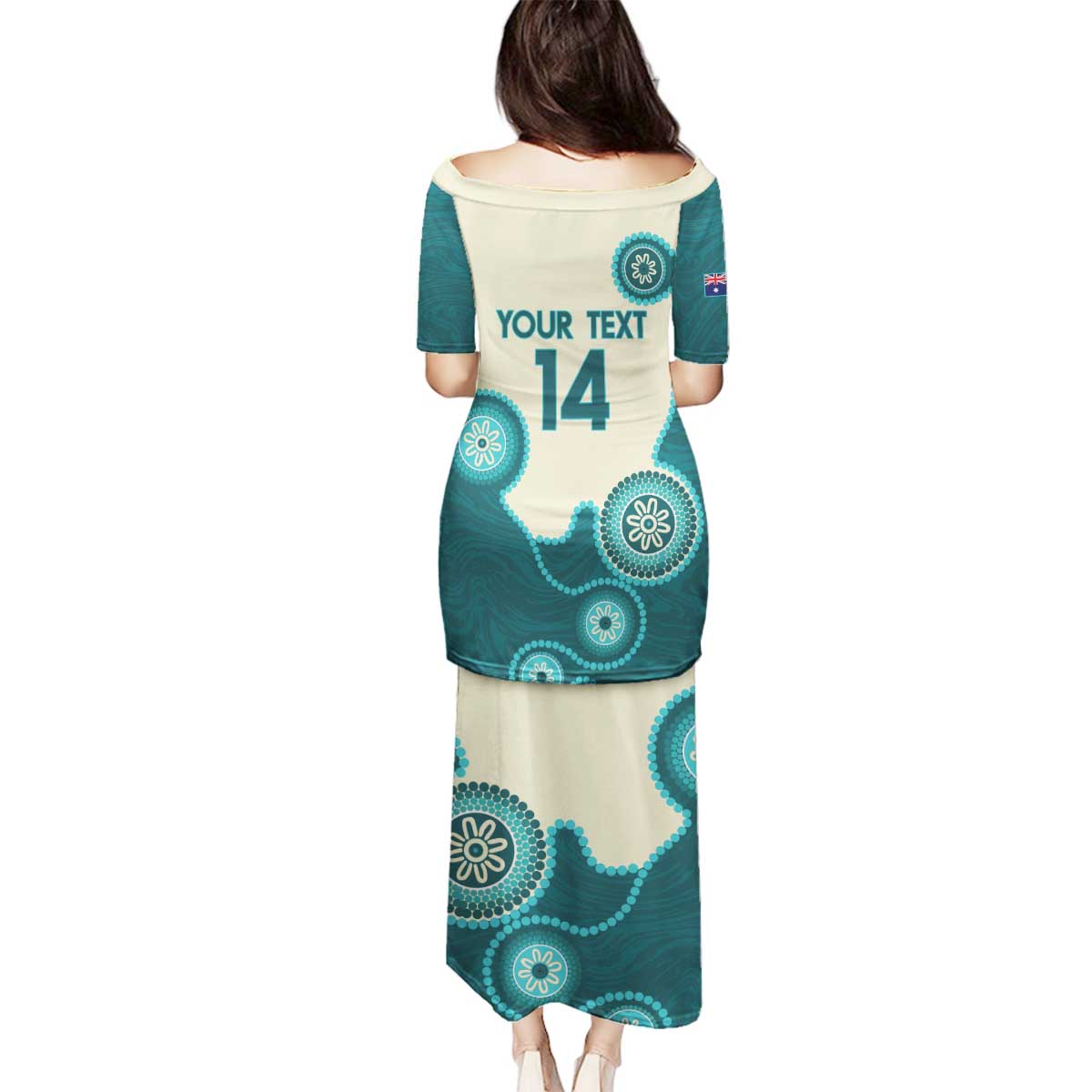 Custom Australia Boomers Family Matching Puletasi and Hawaiian Shirt Aboriginal With Marble Pattern - Cyan