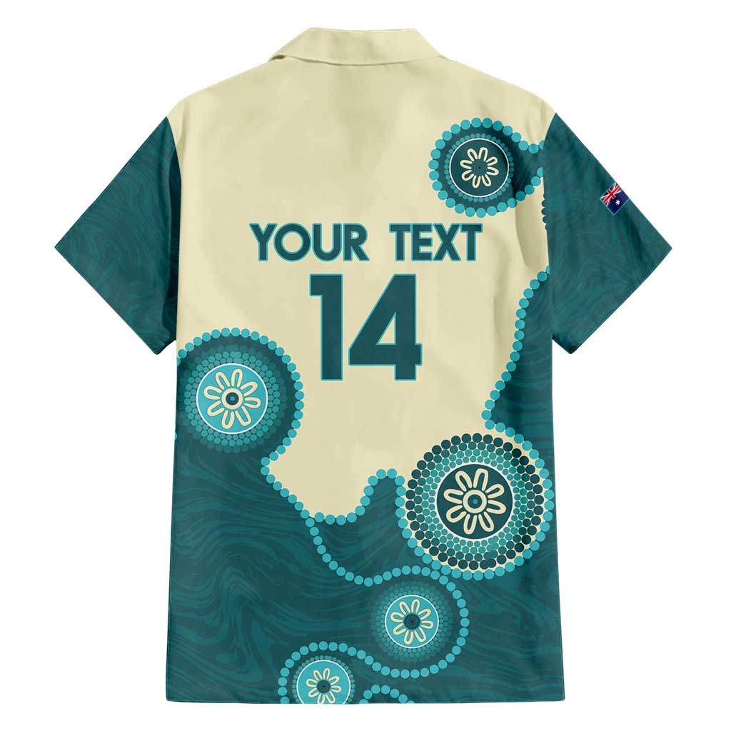 Custom Australia Boomers Family Matching Short Sleeve Bodycon Dress and Hawaiian Shirt Aboriginal With Marble Pattern - Cyan