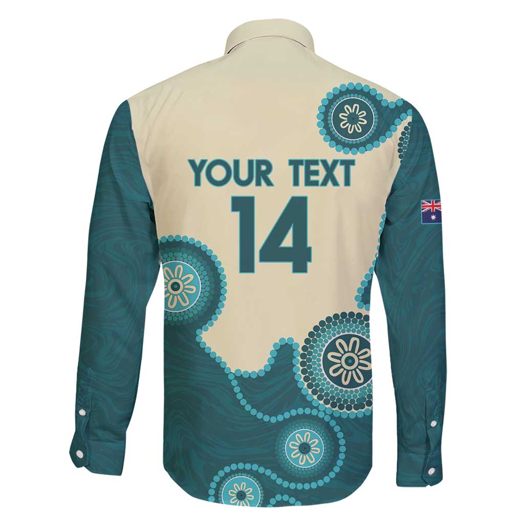 Custom Australia Boomers Family Matching Short Sleeve Bodycon Dress and Hawaiian Shirt Aboriginal With Marble Pattern - Cyan