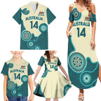 Custom Australia Boomers Family Matching Summer Maxi Dress and Hawaiian Shirt Aboriginal With Marble Pattern - Cyan