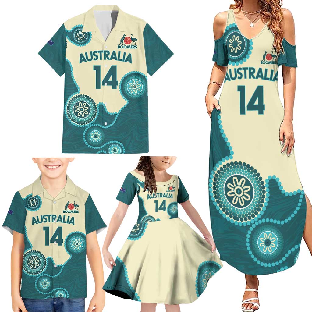 Custom Australia Boomers Family Matching Summer Maxi Dress and Hawaiian Shirt Aboriginal With Marble Pattern - Cyan