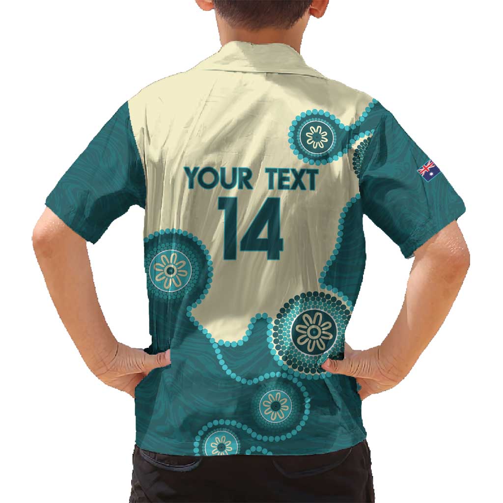 Custom Australia Boomers Family Matching Summer Maxi Dress and Hawaiian Shirt Aboriginal With Marble Pattern - Cyan