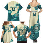 Custom Australia Boomers Family Matching Summer Maxi Dress and Hawaiian Shirt Aboriginal With Marble Pattern - Cyan