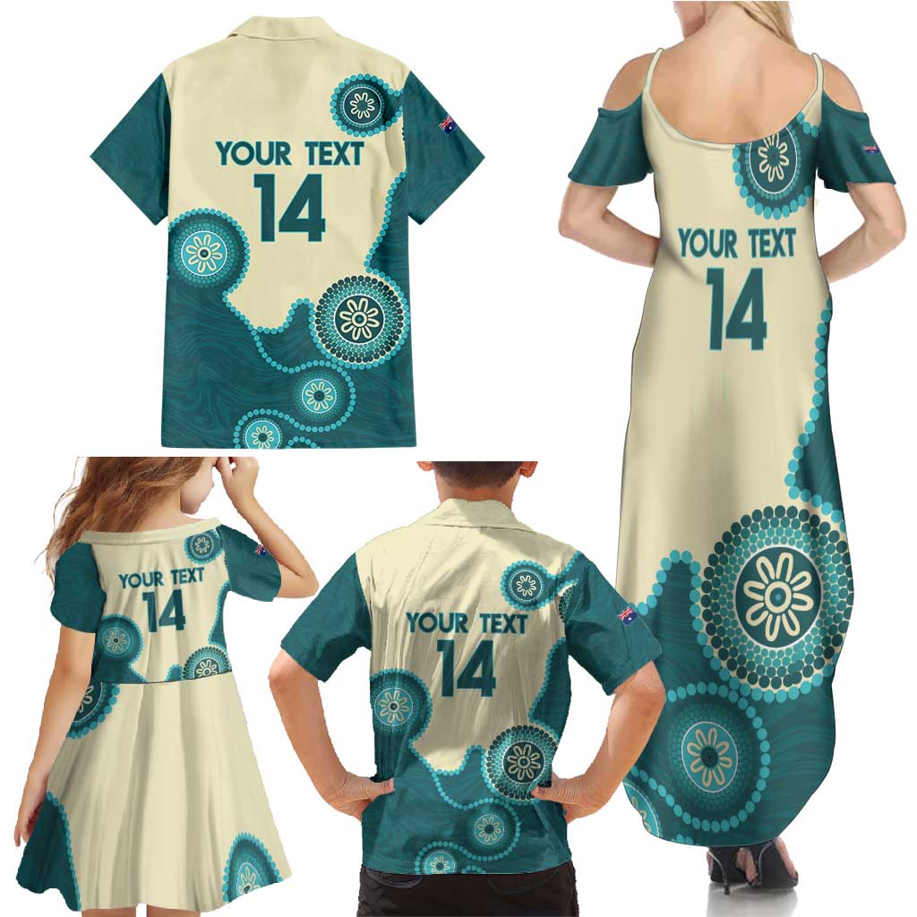 Custom Australia Boomers Family Matching Summer Maxi Dress and Hawaiian Shirt Aboriginal With Marble Pattern - Cyan