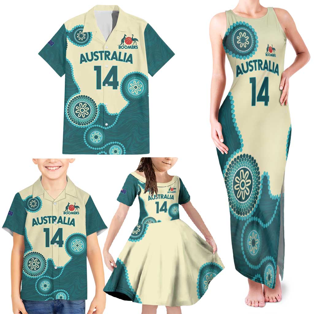 Custom Australia Boomers Family Matching Tank Maxi Dress and Hawaiian Shirt Aboriginal With Marble Pattern - Cyan