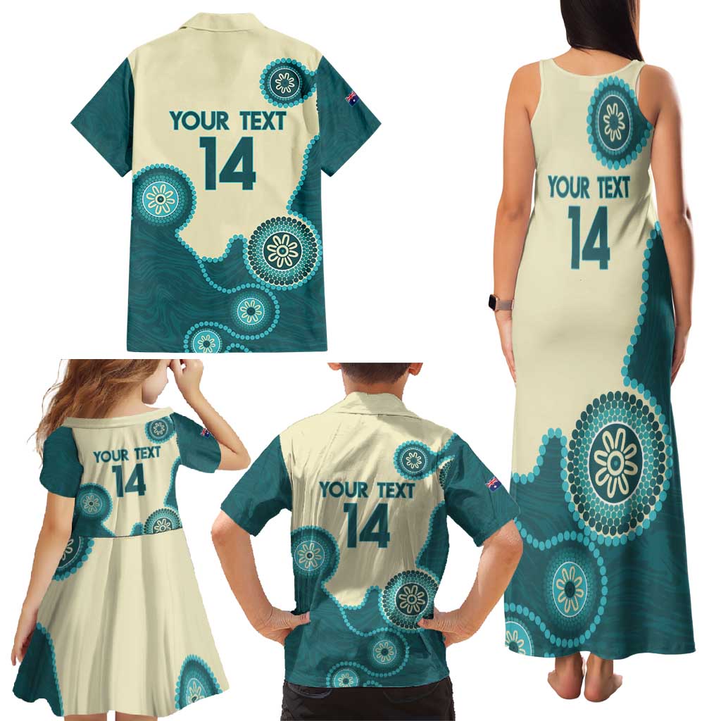 Custom Australia Boomers Family Matching Tank Maxi Dress and Hawaiian Shirt Aboriginal With Marble Pattern - Cyan
