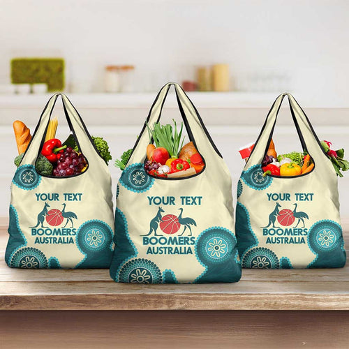 Custom Australia Boomers Grocery Bag Aboriginal With Marble Pattern - Cyan
