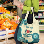 Custom Australia Boomers Grocery Bag Aboriginal With Marble Pattern - Cyan