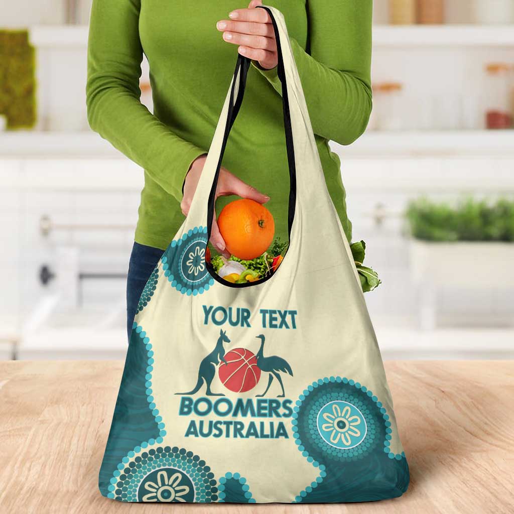 Custom Australia Boomers Grocery Bag Aboriginal With Marble Pattern - Cyan