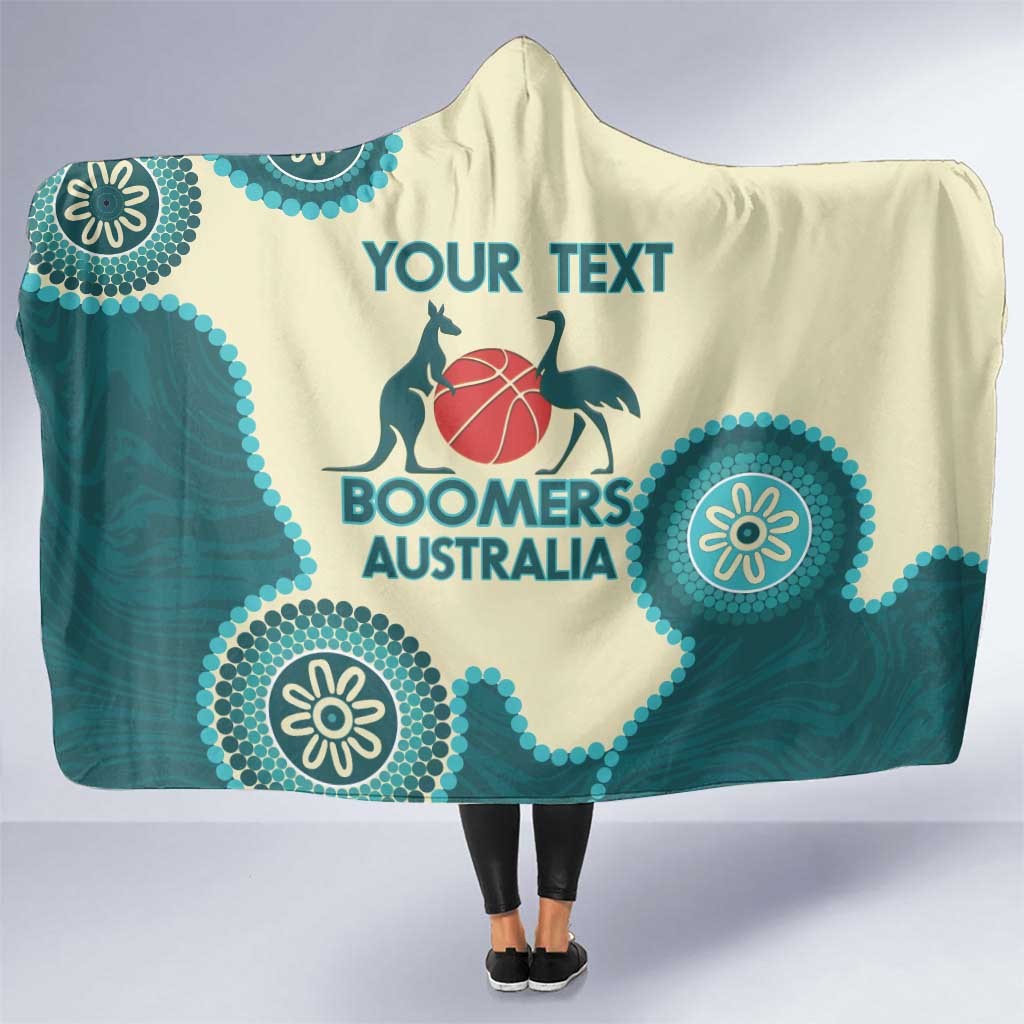 Custom Australia Boomers Hooded Blanket Aboriginal With Marble Pattern - Cyan