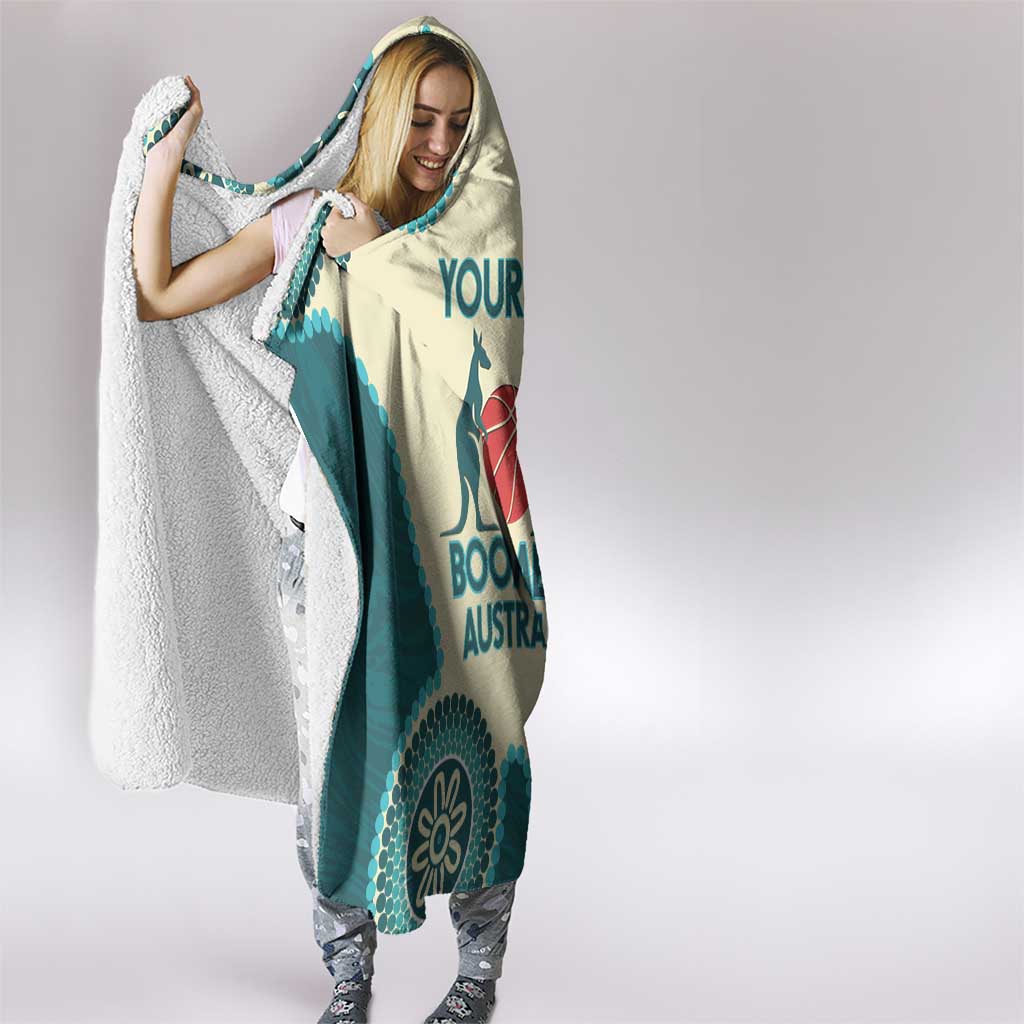 Custom Australia Boomers Hooded Blanket Aboriginal With Marble Pattern - Cyan