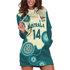 Custom Australia Boomers Hoodie Dress Aboriginal With Marble Pattern - Cyan
