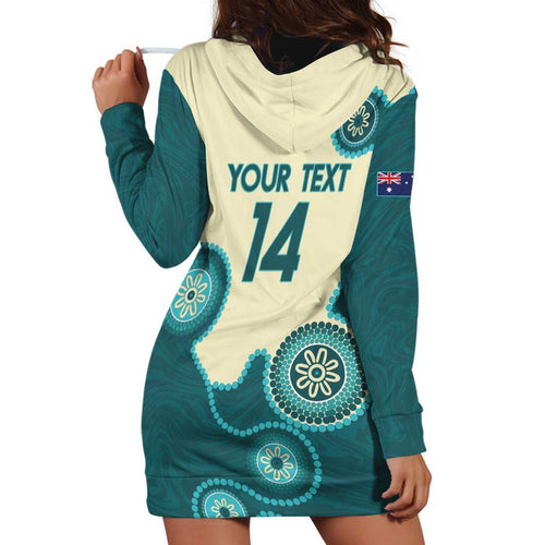 Custom Australia Boomers Hoodie Dress Aboriginal With Marble Pattern - Cyan