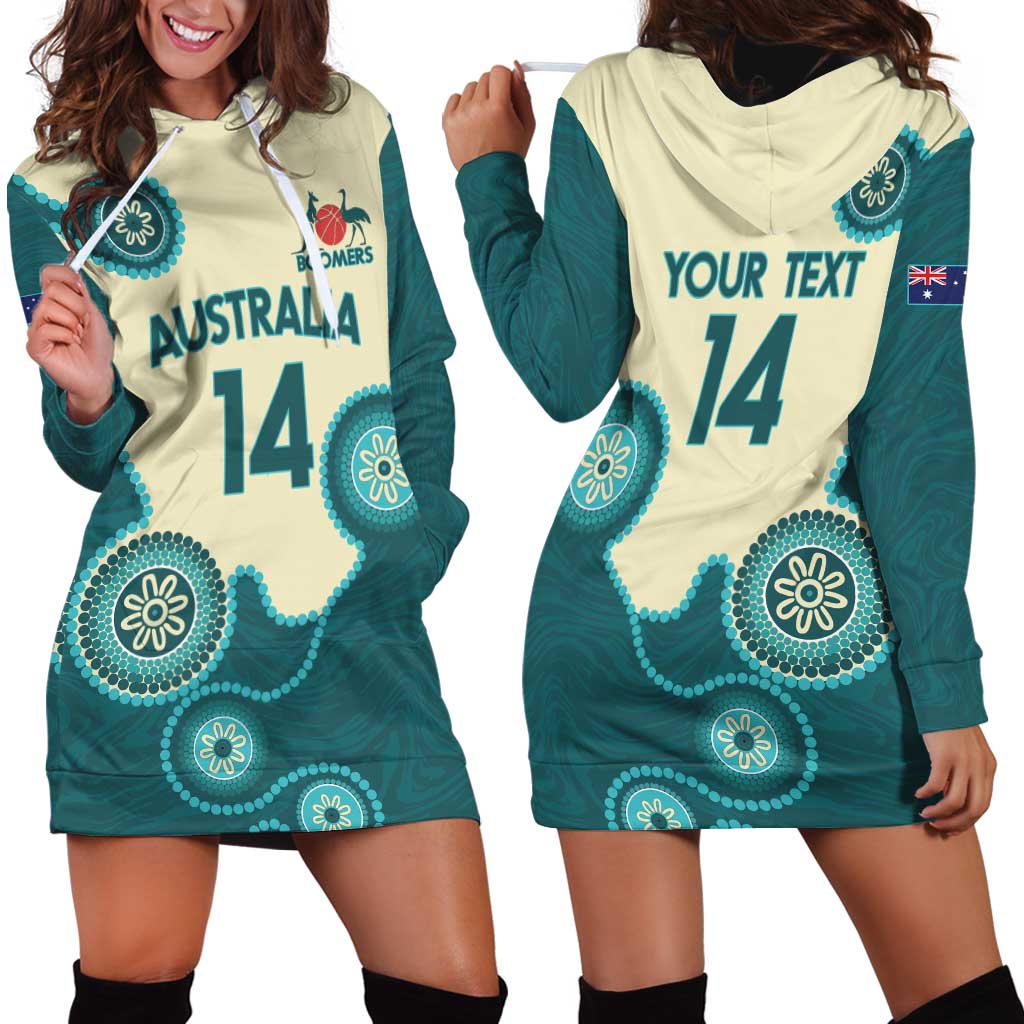 Custom Australia Boomers Hoodie Dress Aboriginal With Marble Pattern - Cyan