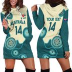 Custom Australia Boomers Hoodie Dress Aboriginal With Marble Pattern - Cyan
