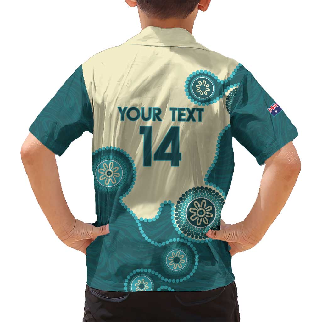 Custom Australia Boomers Kid Hawaiian Shirt Aboriginal With Marble Pattern - Cyan