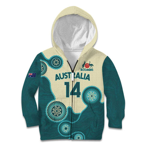 Custom Australia Boomers Kid Hoodie Aboriginal With Marble Pattern - Cyan