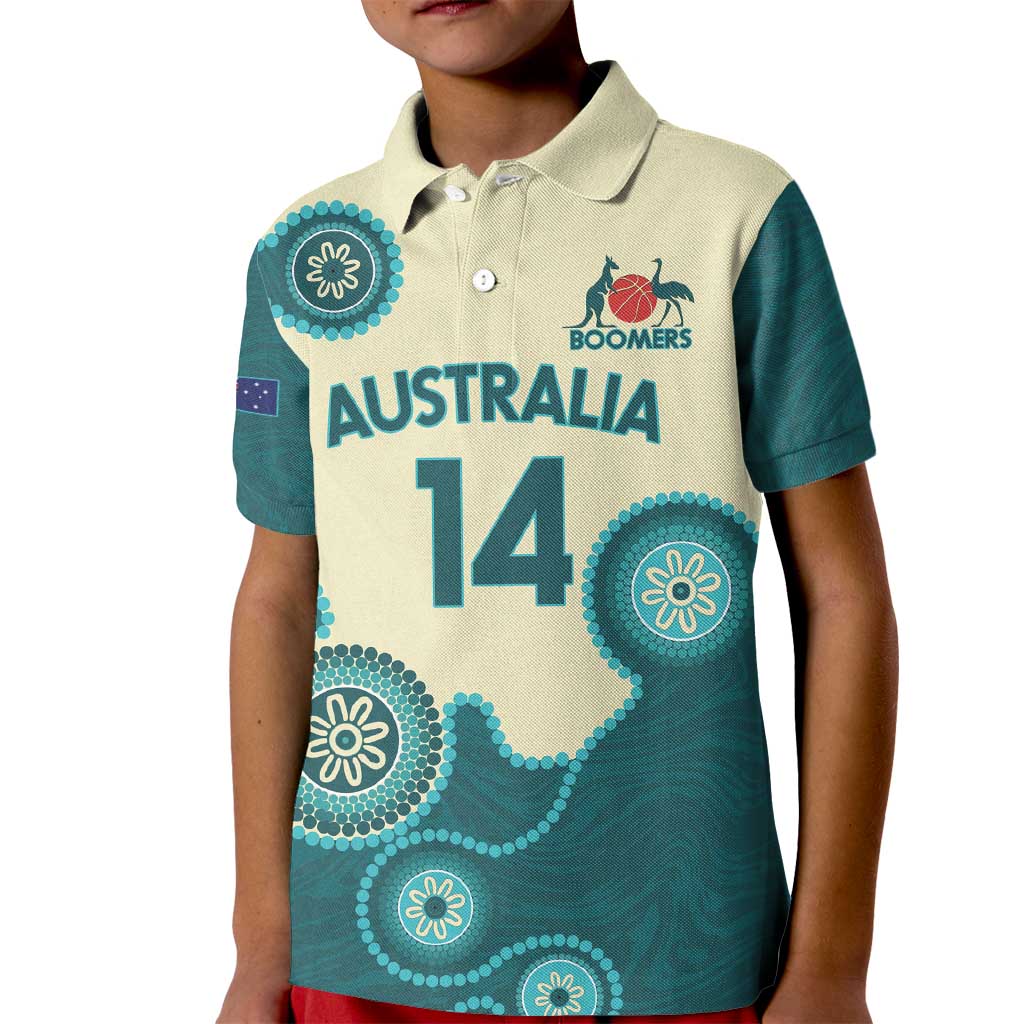 Custom Australia Boomers Kid Polo Shirt Aboriginal With Marble Pattern - Cyan