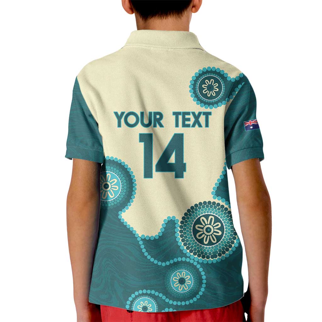 Custom Australia Boomers Kid Polo Shirt Aboriginal With Marble Pattern - Cyan