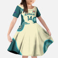 Custom Australia Boomers Kid Short Sleeve Dress Aboriginal With Marble Pattern - Cyan