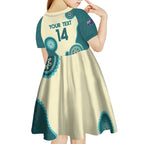Custom Australia Boomers Kid Short Sleeve Dress Aboriginal With Marble Pattern - Cyan