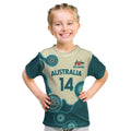 Custom Australia Boomers Kid T Shirt Aboriginal With Marble Pattern - Cyan
