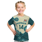 Custom Australia Boomers Kid T Shirt Aboriginal With Marble Pattern - Cyan
