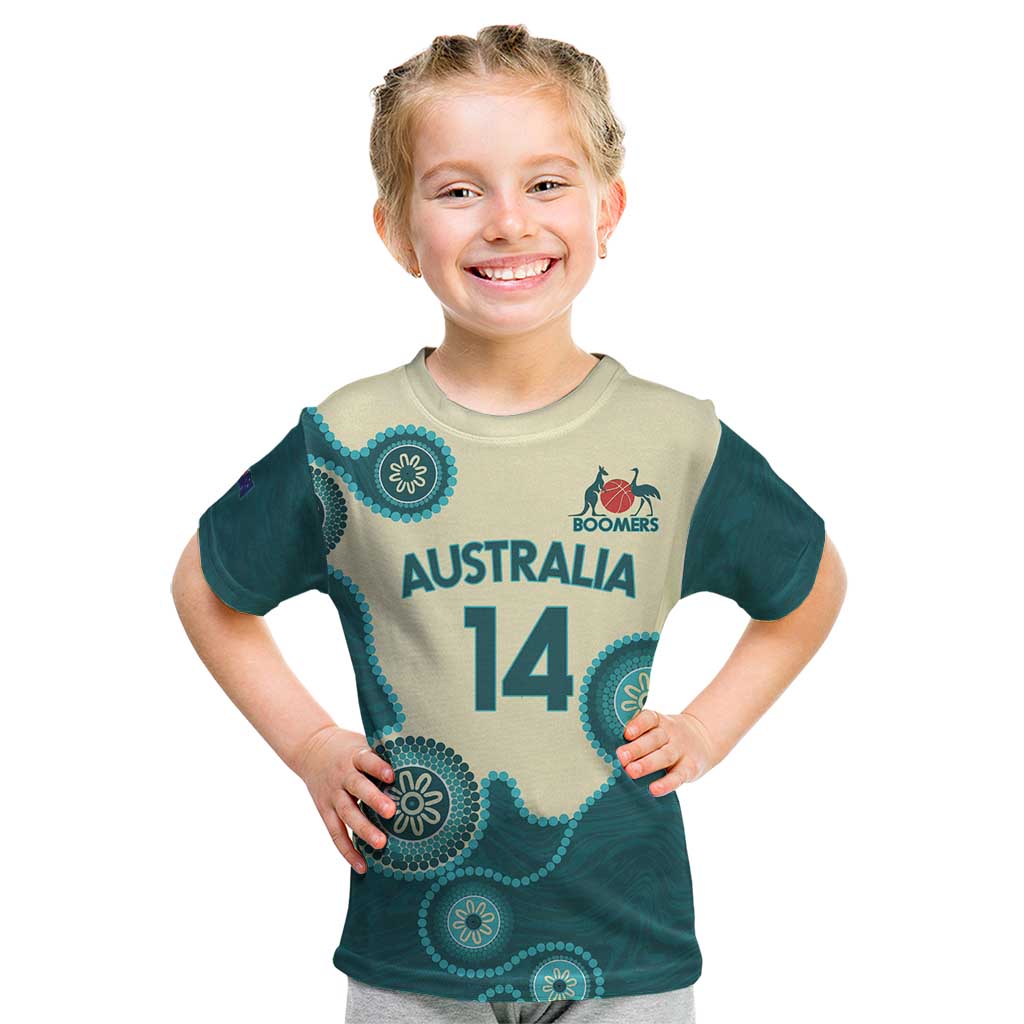 Custom Australia Boomers Kid T Shirt Aboriginal With Marble Pattern - Cyan